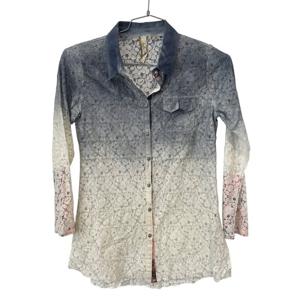 Aratta Silent Journey Shirt Size Small Floral Lace Button Long Sleeve Ombre Cuff - Picture 1 of 6